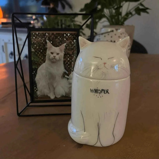 Custom Cat Portrait Urn - Handcrafted Ceramic Pet Memorial Jar