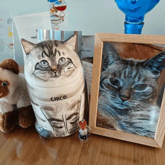 Custom Cat Portrait Urn - Handcrafted Ceramic Pet Memorial Jar