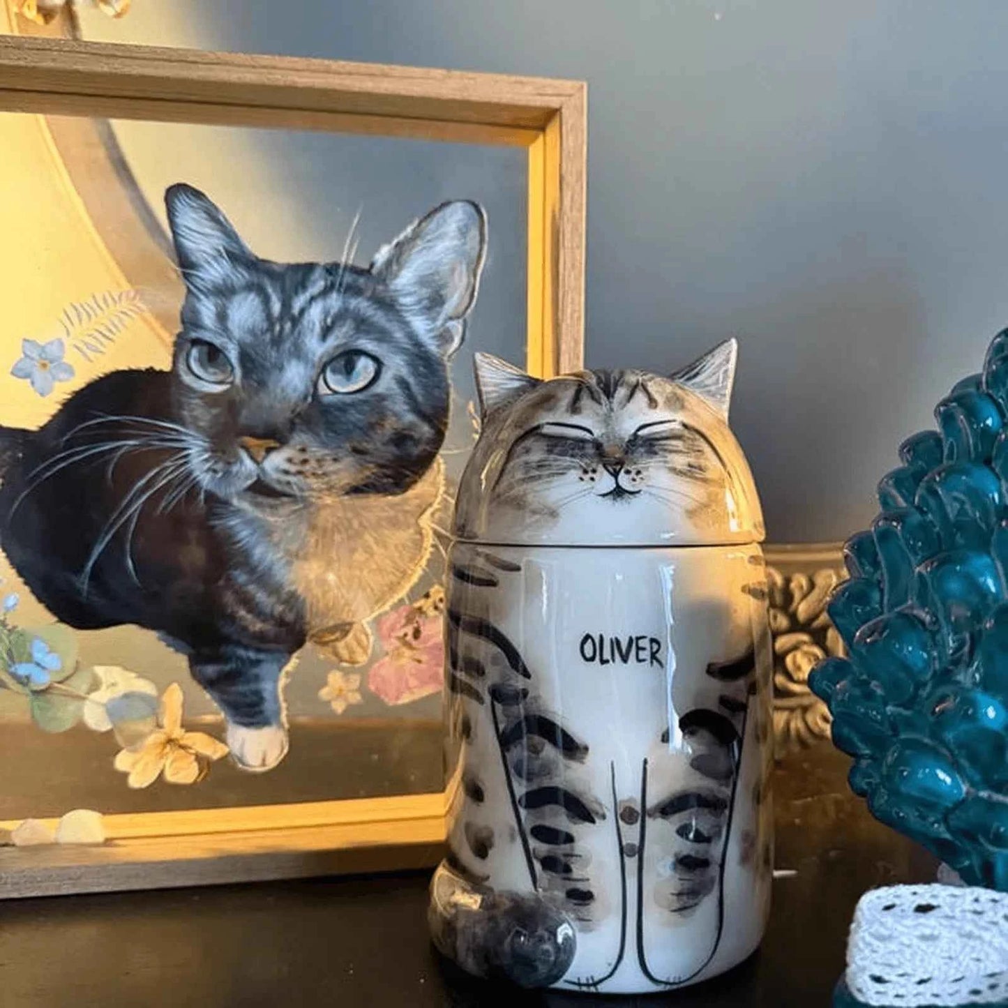 Custom Cat Portrait Urn - Handcrafted Ceramic Pet Memorial Jar