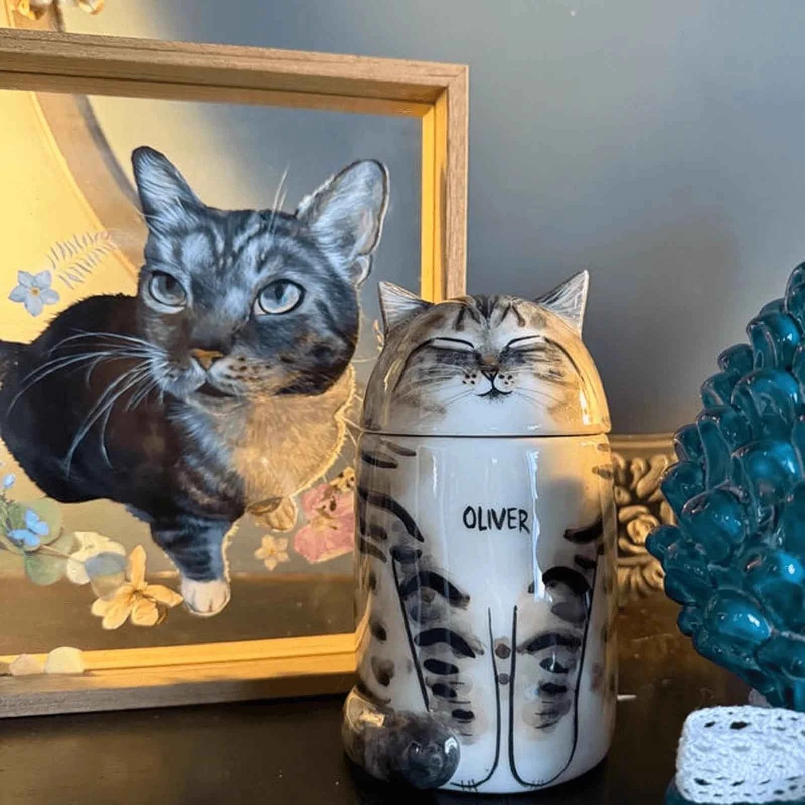 Custom Cat Portrait Urn - Handcrafted Ceramic Pet Memorial Jar