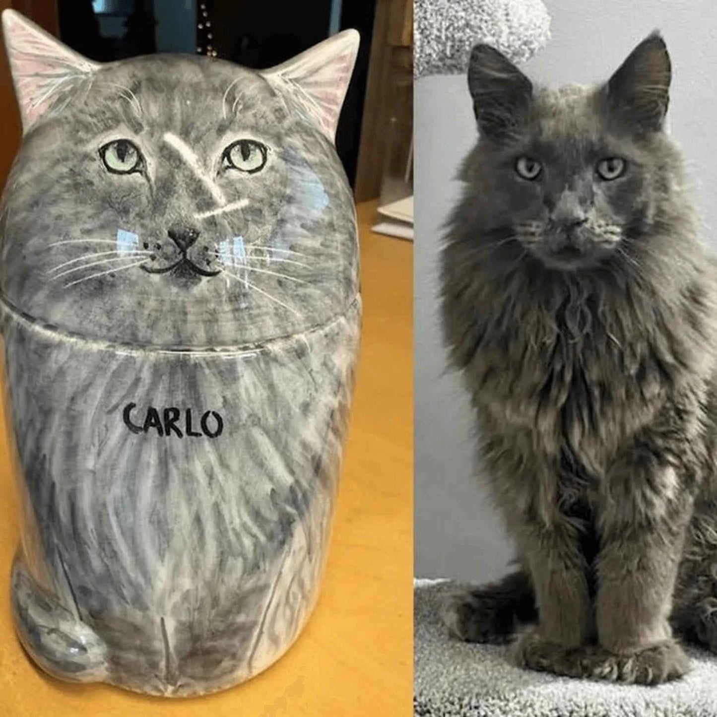 Custom Cat Portrait Urn - Handcrafted Ceramic Pet Memorial Jar
