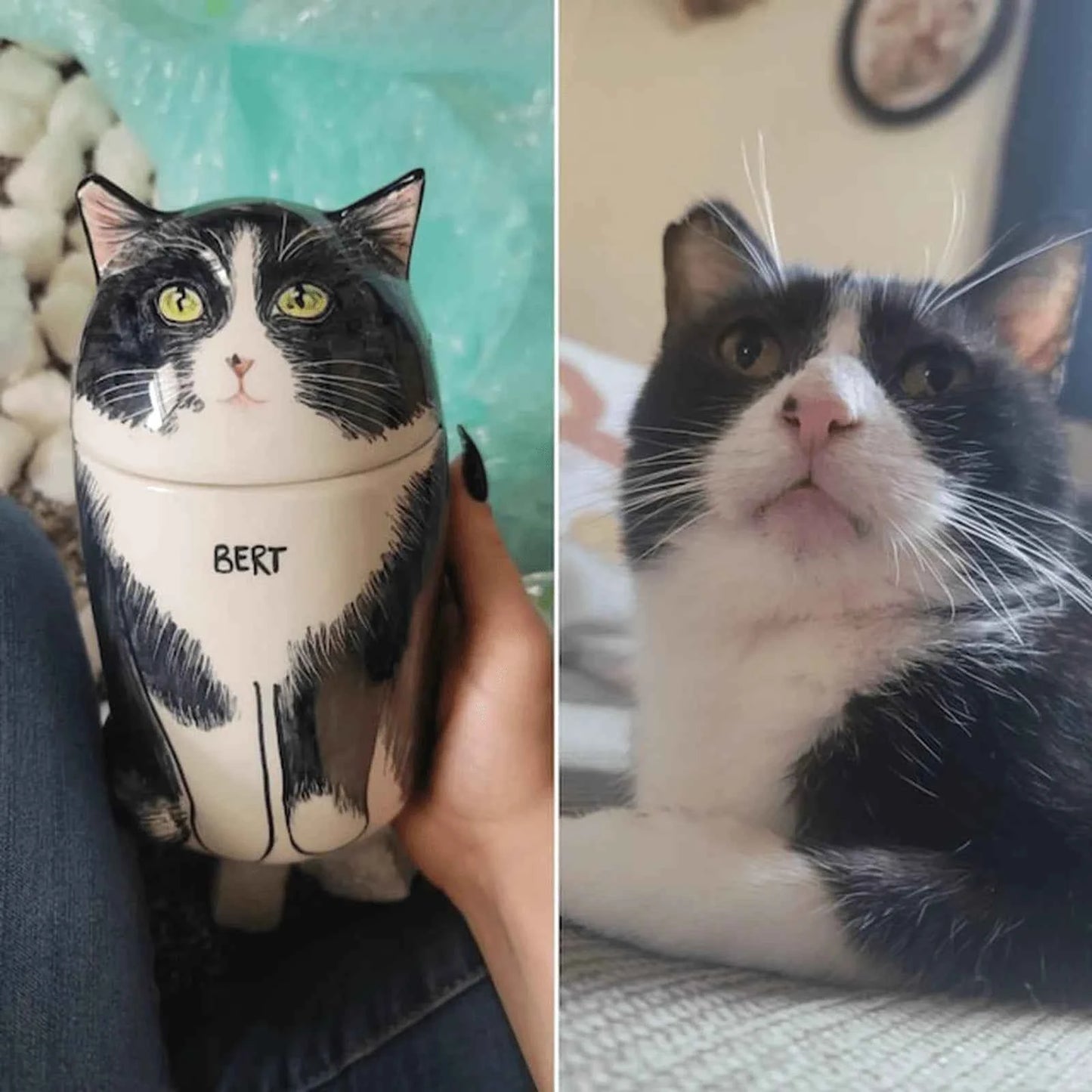 Custom Cat Portrait Urn - Handcrafted Ceramic Pet Memorial Jar