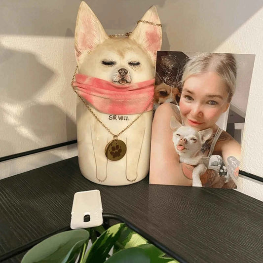 Custom Dog Portrait Urn - Handcrafted Ceramic Pet Memorial Jar
