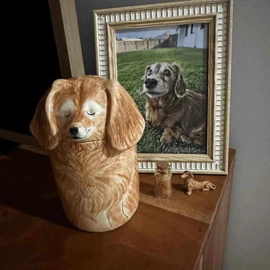 Custom Dog Portrait Urn - Handcrafted Ceramic Pet Memorial Jar